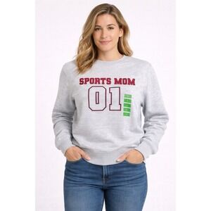 Feeling Festive Women's Grey Crewneck Sweatshirt SPORTS MOM 01. Size Large